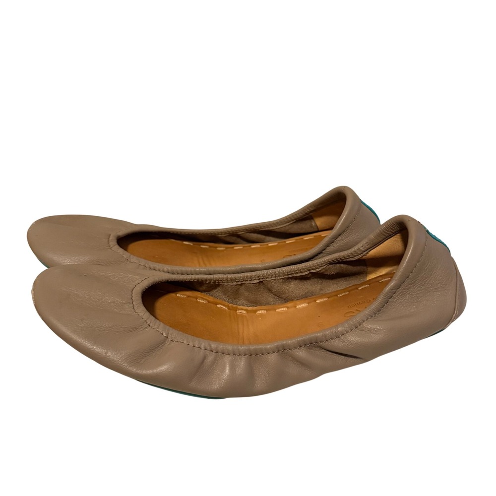 Tieks Ballet Flats‎ Taupe Leather Turquoise Accents Women's Size 9